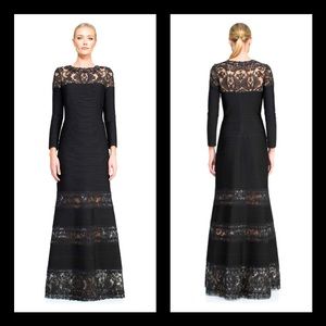 Neiman Marcus EMBROIDERY TULLE PINTUCK JERSEY BOATNECK GOWN